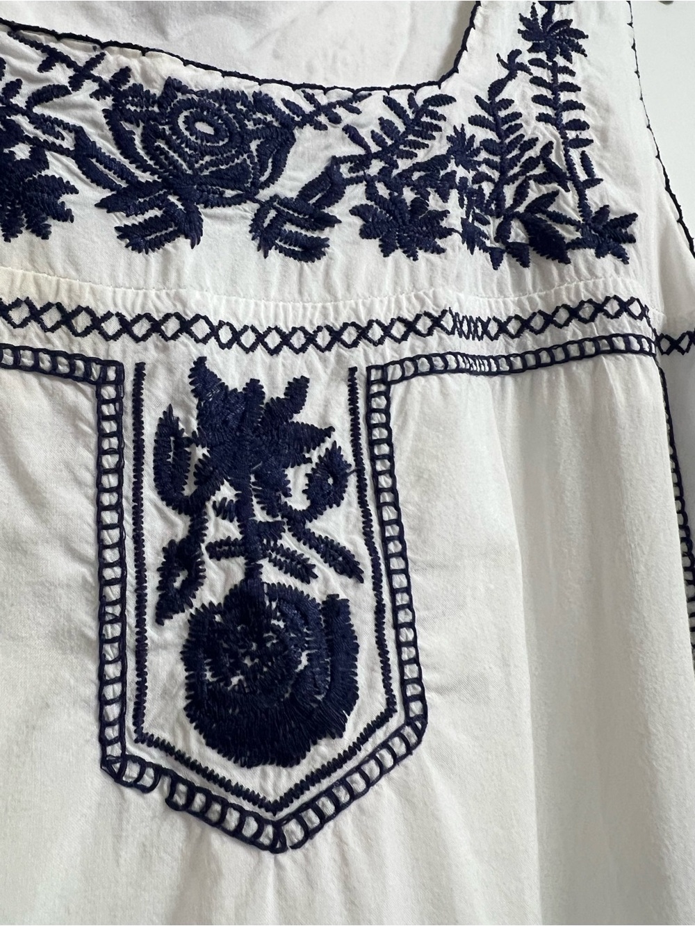 Forever 21 White Tank Top with Navy Floral Embroidery Accents - Picture 2 of 4